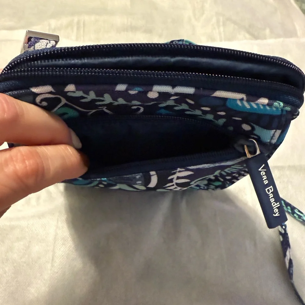 Vera Bradley Teal and Navy Patterned Crossbody Bag w/coin pouch. - Picture 3 of 14